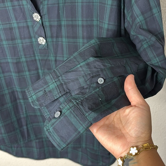 J. Crew Jeweled button popover tunic in Black Green Watch tartan size 6 - Picture 5 of 8
